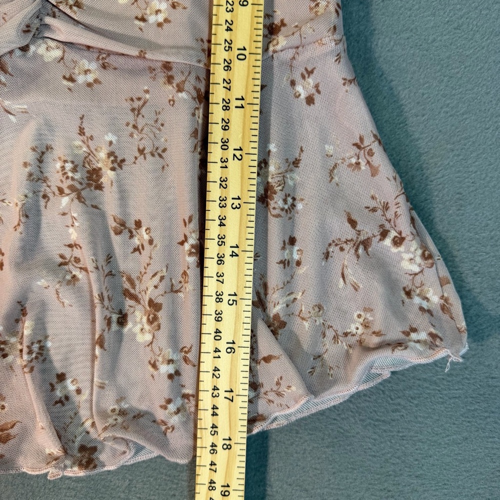 Babydoll Top Y2K Floral Sheer Mesh Coquette Puff Sleeve M Kawaii Fairycore Soft - Picture 7 of 9